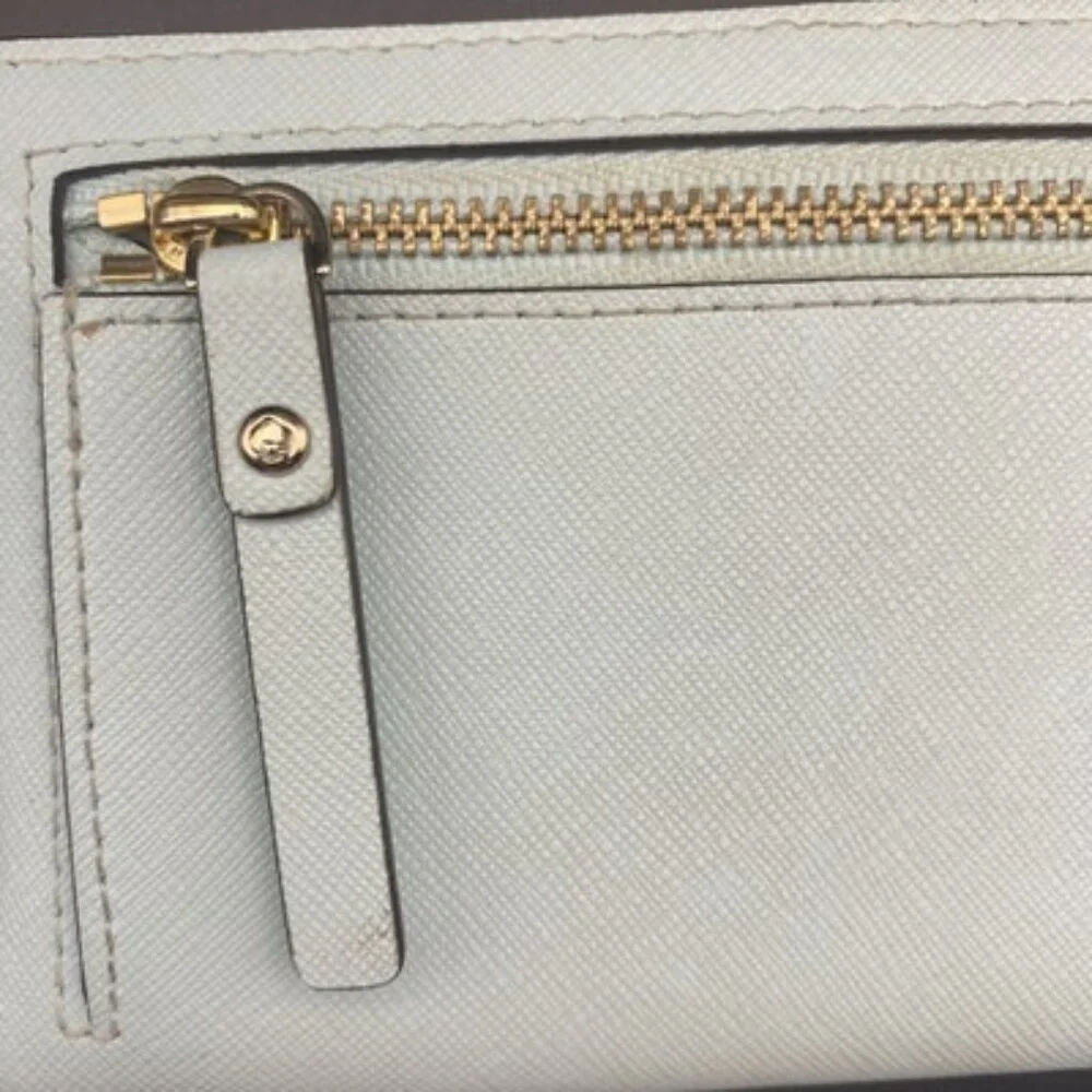 KATE SPADE Wallet Madison Slim Saffiano Leather Pale Blue Bifold LOOK READ - Picture 4 of 7